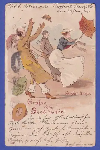 USA 1904 Humoristische Bildpostkarte Grüße vom Seestrande gel. nach München