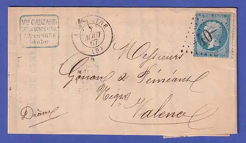 Frankreich 1867 Mi.-Nr. 21 auf Brief von AIX-EN-OTHE nach VALENCE
