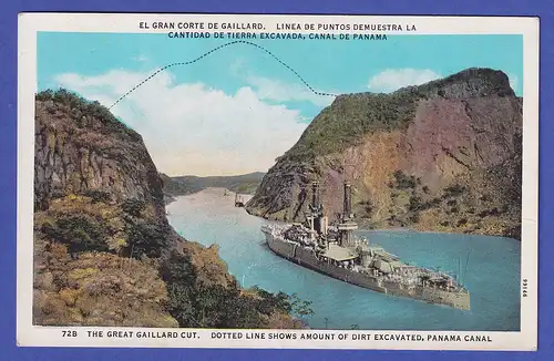 Panama-Kanalzone Bildpostkarte Kriegsschiff im Gaillard (Culebra) Cut ungelaufen