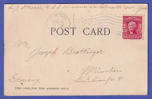 USA 1904 Bildpostkarte Kriegsschiff Missouri O NEWPORT gelaufen nach München