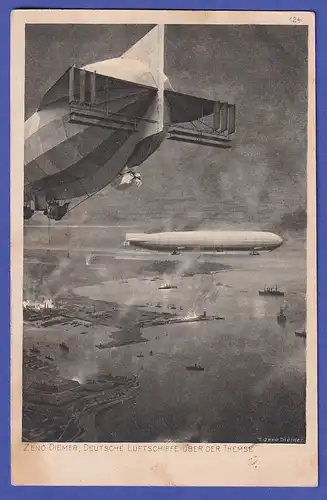 Bayern 1917 Feldpostkarte Zeppeline im Luftkampf gelaufen in München