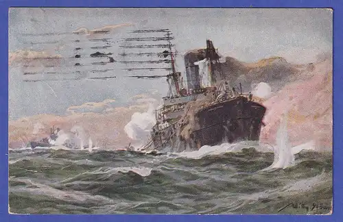 Dt. Reich 1917 Bildpostkarte Seegefecht U-Boot-Spende 1917 O Hannover