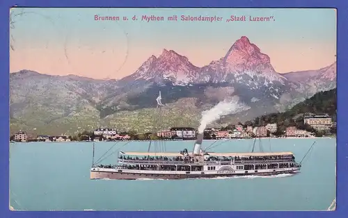 Schweiz 1907 Ansichtskarte Dampfer am Vierwaldstätter See gel. nach Stuttgart