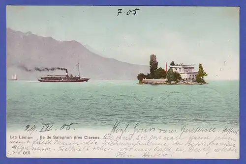 Schweiz 1905 Ansichtskarte Insel Salagnon im Genfersee gel. nach Berg. Gladbach