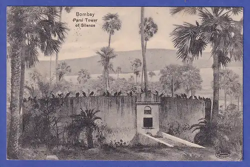 Indien 1914 old postcard Bombay Parsi Tower mailed from BOMBAY to France