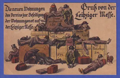 Leipzig 1920 Humoristische Karte Wohnungsnot Gruß von der Leipziger Messe