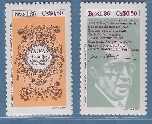 Brasilien 1986 Gregorio de Matos Guerra, M. Carneio Bandeira Mi-Nr. 2189-90 **