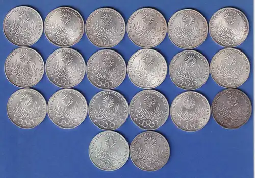 Posten 20 Stück Bundesrepublik 10DM-Silber-Gedenkmünzen Olympiade 1972 Feuer