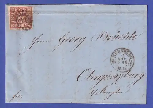 Bayern 1853 Mi.-Nr. 4 II 1 mit GMR 217 auf Brief von München nach Obergünzburg