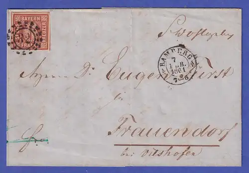 Bayern 1861 Mi.-Nr. 4 II mit OMR 32 auf Brief von Bamberg nach Frauendorf
