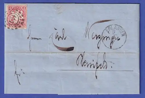 Bayern 1869 Mi.-Nr. 15 mit OMR 114 auf Brief von Erlangen nach Pleinfeld