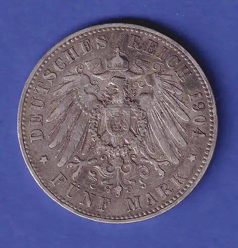 Deutsches Kaiserreich Preußen Kaiser Wilhelm II. 5 Mark 1904 A s-ss