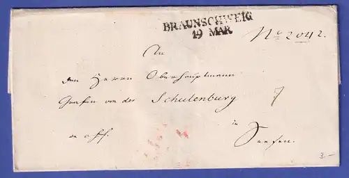 Braunschweig nach 1820 Vorphila-Brief mit schwarzem Zweizeiler BRAUNSCHWEIG