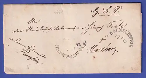 Braunschweig 1851 Vorphila-Brief mit schwarzem Textbogenstempel BRAUNSCHWEIG