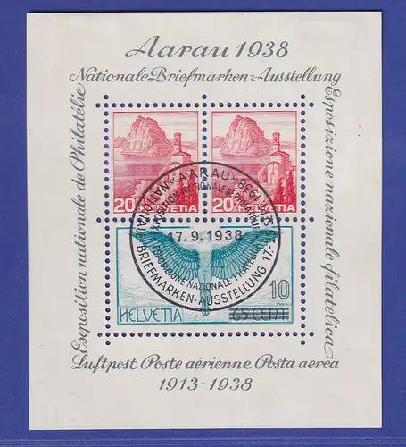 Schweiz 1938 Briefmarken-Ausstellung Aarau Mi.-Nr. Block 4 mit Ersttags-O
