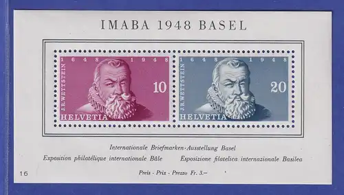 Schweiz 1948 Briefmarken-Ausstellung IMABA Mi.-Nr. Block 13 postfrisch **