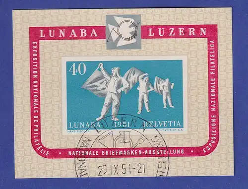 Schweiz 1951 Briefmarken-Ausstellung LUNABA Mi.-Nr. Block 14 mit Ersttags-O