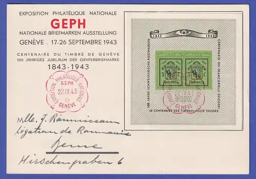 Schweiz 1943 GEPH Mi.-Nr. Block 10 O auf Sonderpostkarte gel. innerhalb von Bern