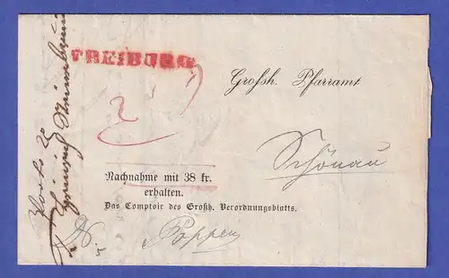 Baden 1850 Brief mit rotem Einzeiler FREIBURG