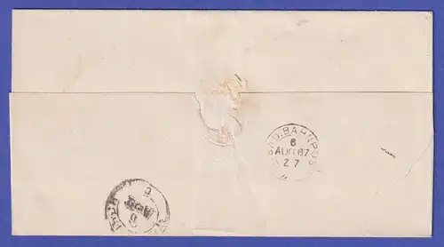Baden 1867 Brief mit Achteckstempel CARLSRUHE. handschriftlich taxiert
