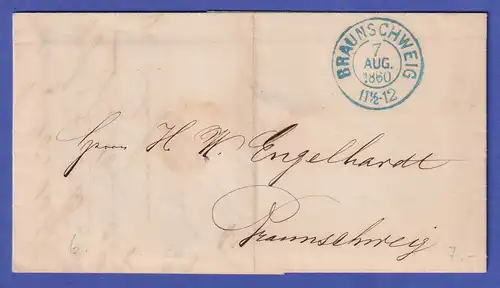 Braunschweig 1860 Brief mit blauem Zweikreisstempel BRAUNSCHWEIG