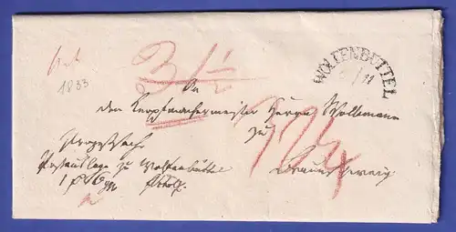 Braunschweig 1833 Vorphila-Brief mit schwarzem Textbogenstempel WOLFENBÜTTEL