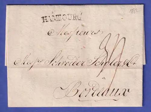 Hamburg 1782 Vorphila-Brief mit schwarzem Einzeiler HAMBOURG