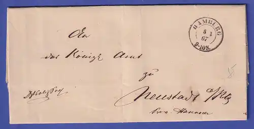 Hamburg 1867 Brief mit schwarzem Zweikreisstempel HAMBURG