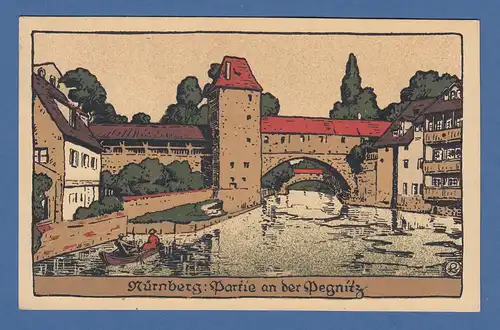 AK Nürnberg Partie an der Pegnitz Künstler-Stein-Zeichnung gel. 1923 n. München
