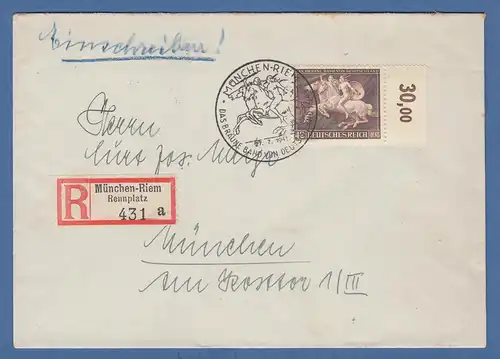 Dt. Reich 1941 Braunes Band Mi.-Nr. 780 mit Seitenrand als EF auf R-Brief, So.-O