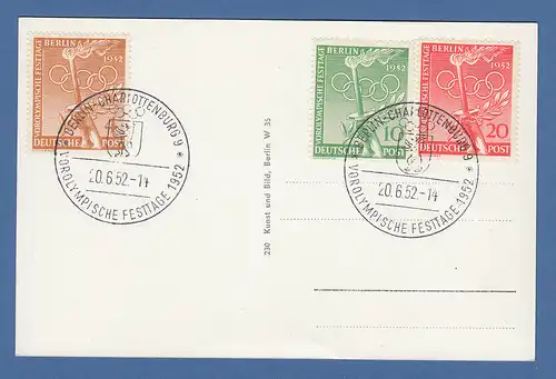 Berlin Vorolympische Festtage 1952 Mi.-Nr. 88-90 mit ET-So-O auf FDC-Karte