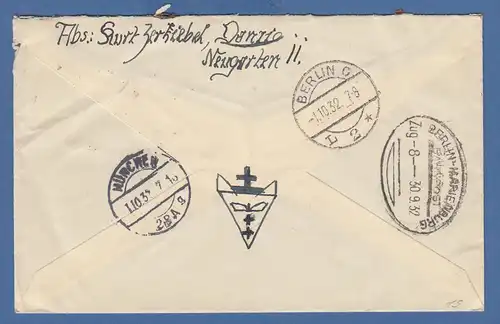 Danzig 1932 Flugpostbrief mit Mi.-Nr. 194xb (3) und 202  gel. n. München