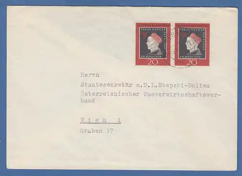 Bundesrepublik 1959 Fugger Mi.-Nr. 307 Paar als MEF auf Brief v. München n. Wien