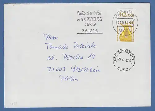 Bundesrepublik 1989 SWK Kanne 140Pfg Mi.-Nr.1401 OR als EF auf Brief -> Polen