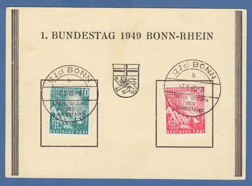 Bund Mi.-Nr. 111-112 Erster Bundestag mit ET-O Bonn 7.9.49 FDC. 112 mit PLF VII