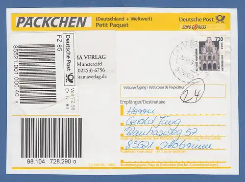 BundSWK Hildesheim 720er Mi-Nr. 2197 EF auf Päckhen-Adresse O BAD MÜNSTEREIFEL