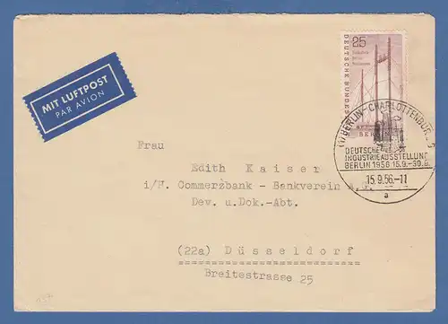 Berlin 1956 Funkstelle Mi.-Nr. 157 mit So.-O Industrieausstellung auf Lp-Brief