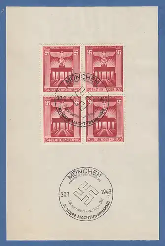 Dt. Reich Mi.-Nr. 829 4er-Block auf Vorlage mit So.-O MÜNCHEN 30.1.1943