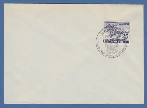 Dt. Reich Mi.-Nr. 814 Blaues Band mit So.-O HAMBURG 28.6.42 auf Umschlag