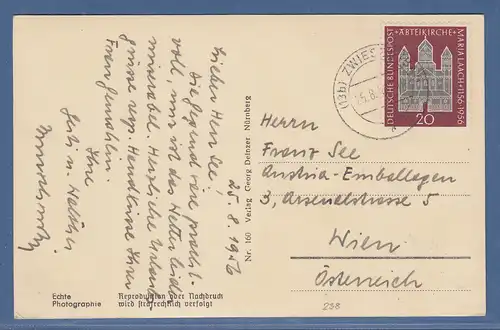 Bund 1956 Maria Laach Mi.-Nr. 238 auf Auslands-Postkarte  v. ZWIESEL n. WIEN