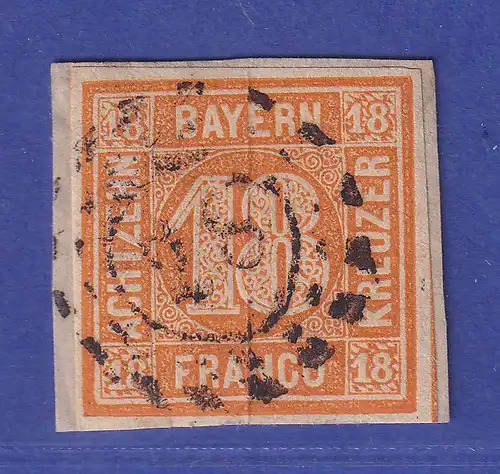 Bayern 18 Kreuzer orange Mi.-Nr. 7 mit OMR 28 gepr. PFENNINGER