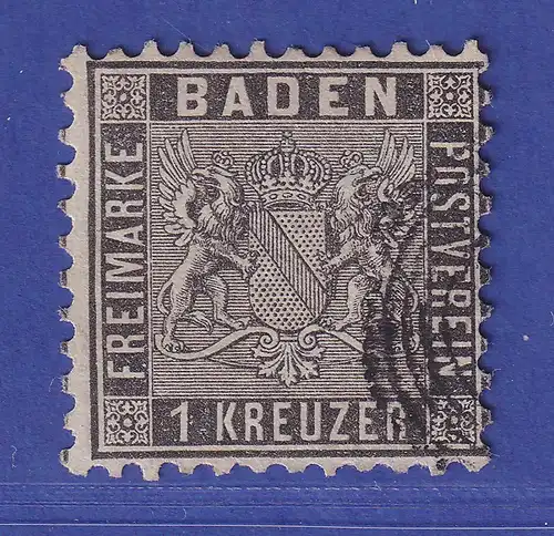 Baden 1 Kr schwarz Wappen Mi.-Nr. 13 a gestempelt  gepr. BRETTL