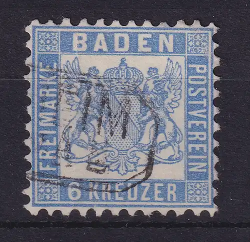 Baden 6 Kreuzer ultramarin Wappen Mi.-Nr. 19 a gestempelt 