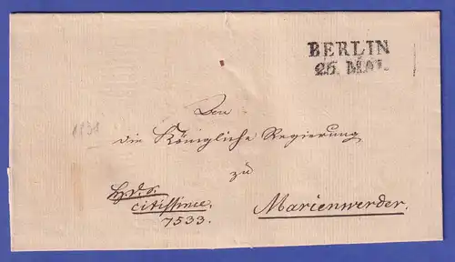 Preußen nach 1817 (1831?) Vorphila-Brief mit schwarzem Zweizeiler BERLIN 