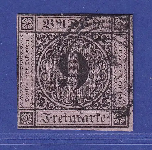 Baden 9 Kr schwarz auf altrosa  Mi.-Nr. 4 a gestempelt gepr. PFENNINGER