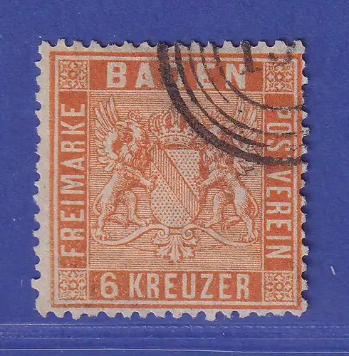 Baden 6 Kr orange Wappen Mi.-Nr. 11 b gestempelt  gepr. PFENNINGER