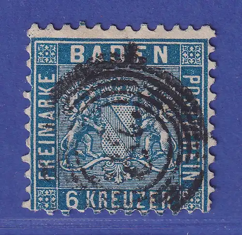 Baden 6 Kr preußischblau Wappen Mi.-Nr. 14 b gestempelt  gepr. PFENNINGER