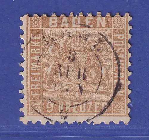 Baden 9 Kr gelbbraun Wappen Mi.-Nr. 15 b gestempelt  gepr. PFENNINGER