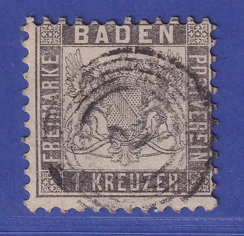 Baden 1 Kr dunkelgrau Wappen Mi.-Nr. 17 c gestempelt  gepr. PFENNINGER