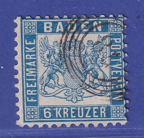 Baden 6 Kr preußischblau Wappen Mi.-Nr. 19 b gestempelt  gepr. PFENNINGER